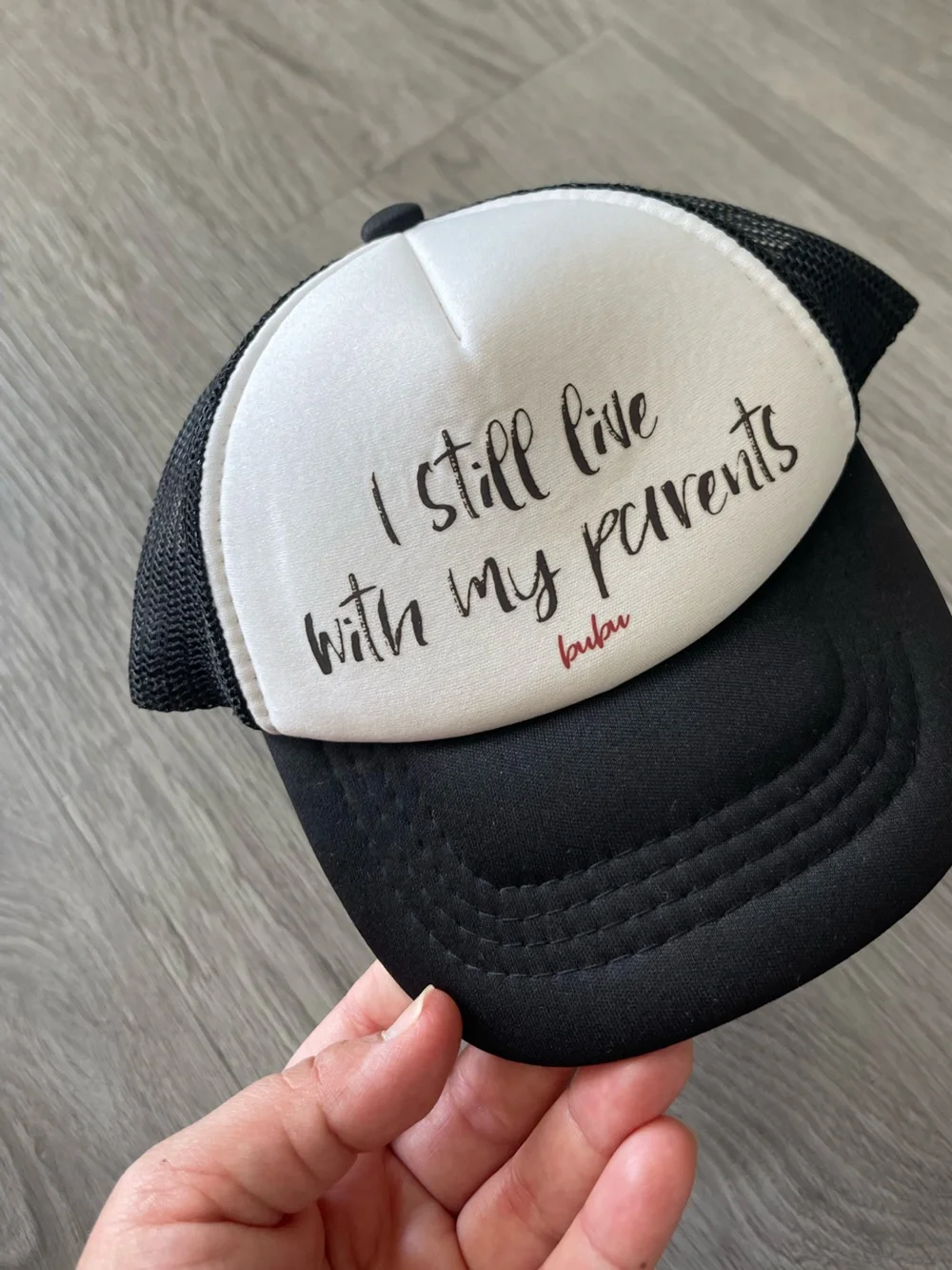 Bubu I still live with my parents toddler trucker hat